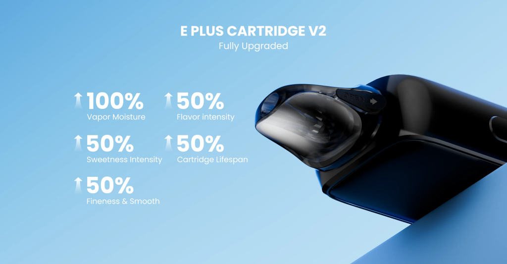 E‑Plus V2 Cartridge & Leak‑Resistant Top Fill Design